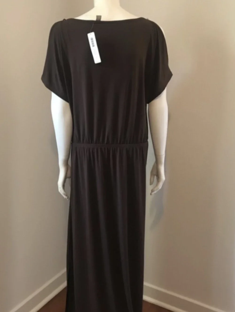 CHICO'S Francine Split Slv Maxi DRESS SOLID ROCKLEDGE BROWN- 1 (M/8)